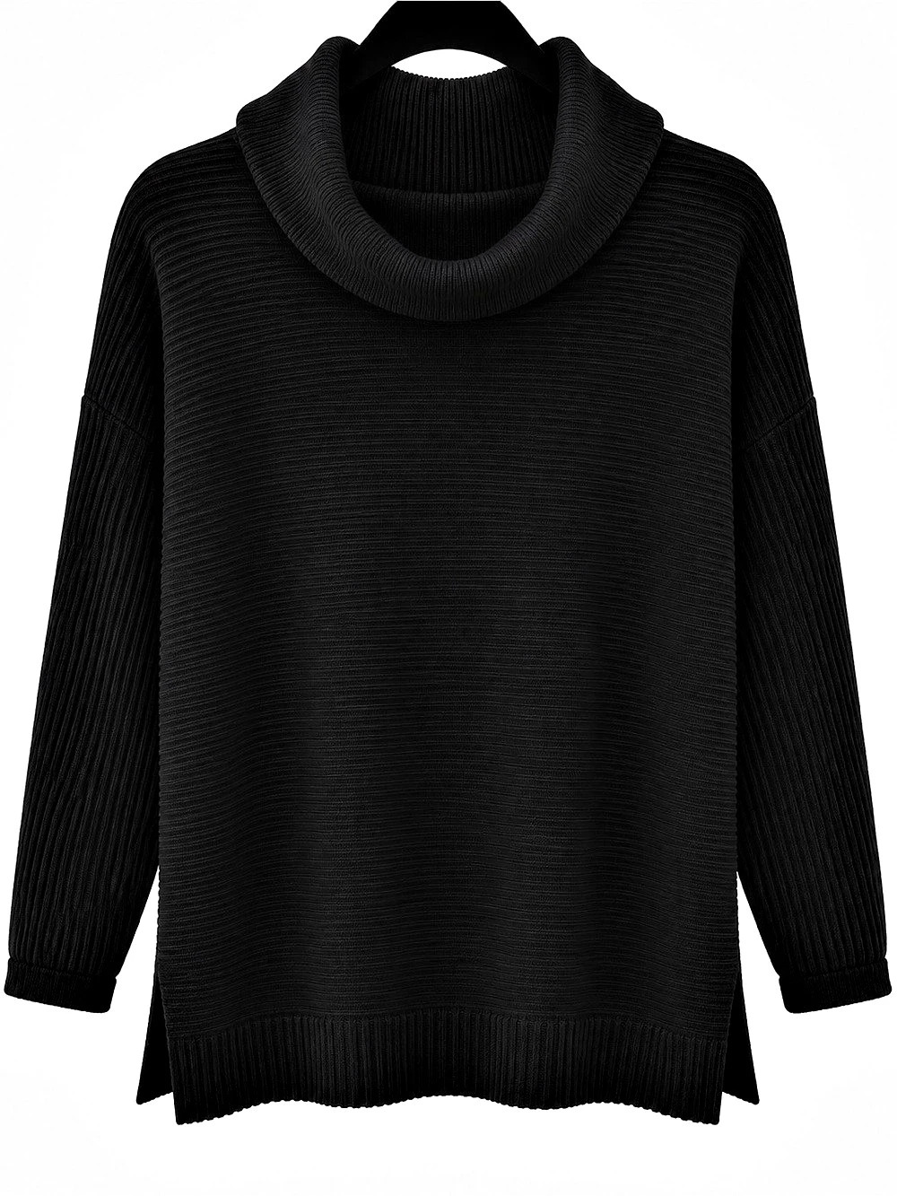 Talbots Ribbed Cowl Neck Sweater Black Size Large